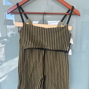 FP Movement by Free People Black and Tan Striped Athletic Shorts and Sports Bra